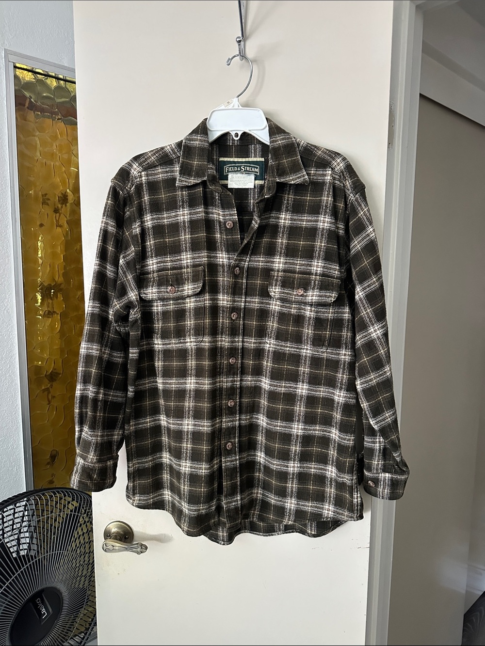 Field & Stream Green and Cream Plaid Flannel Shirt Jacket